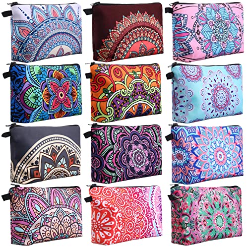 Sanwuta 12 Pieces Cosmetic Bags Makeup Bags Printed Roomy Toiletry Bag Waterproof Beauty Bag Organizer Pouches with Zipper Makeup Accessories for Women(Classic Style)