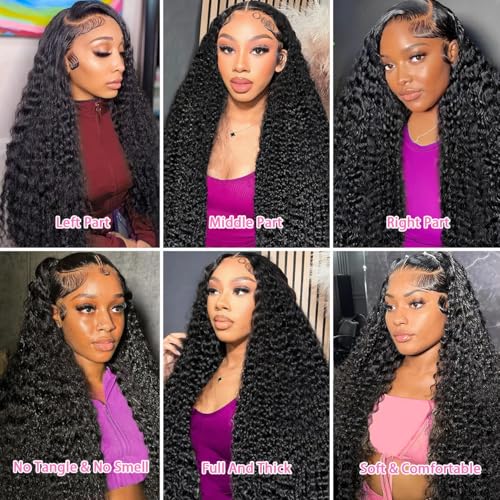 20 Inch 13x6 Deep Wave Lace Front Wigs Human Hair 200 Density 13x6 HD Lace Front Wigs Human Hair Pre Plucked Deep Curly Glueless Wig 100% Virgin Human Hair Lace Front Wigs for Women