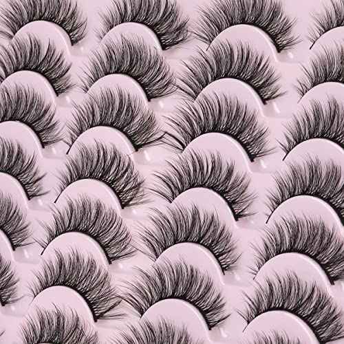 False Eyelashes 14mm Faux 3D Mink Lashes Natural Look Cat Eye Wispy Lashes Pack by Kiromiro, 14 Pairs