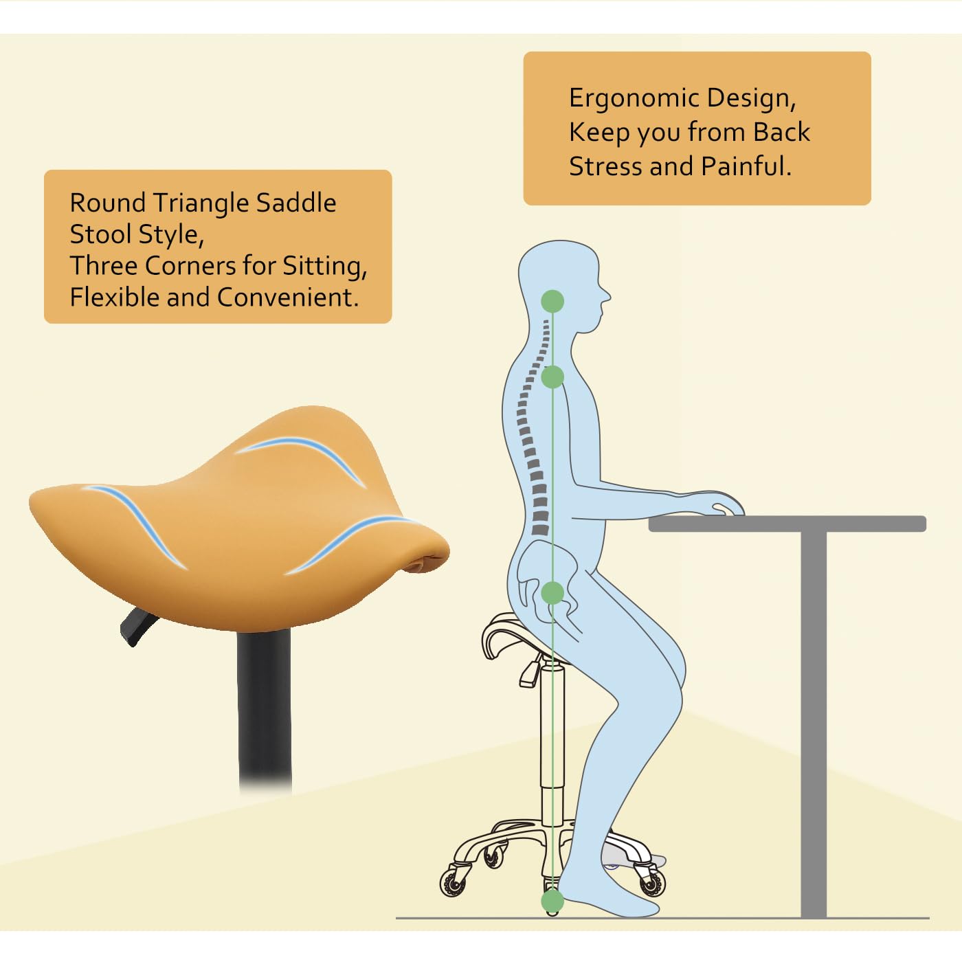 Nazalus Saddle Stool Rolling Chair Hydraulic Adjustable with Wheels for Office Home Salon Spa Studio (Orange)