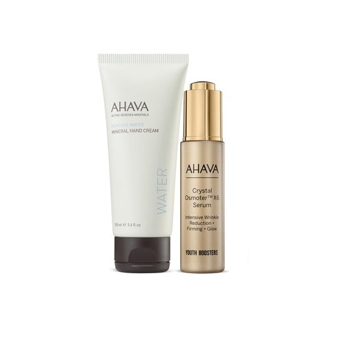 AHAVA Working Hands & Anti-Wrinkles Set - Includes Hand Cream 3.4 Fl.Oz against dry, cracked hands & Crystal Osmoter X6 Serum 1 Fl.Oz to provide radiance & treatment against wrinkles & fine lines