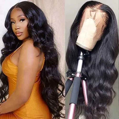 GOMOST Body Wave Lace Front Wigs Human Hair 180% Density 13x4 HD Transparent Lace Front Wigs for Black Women Glueless Wigs Human Hair Pre Plucked with Baby Hair Natural Black 30 Inch