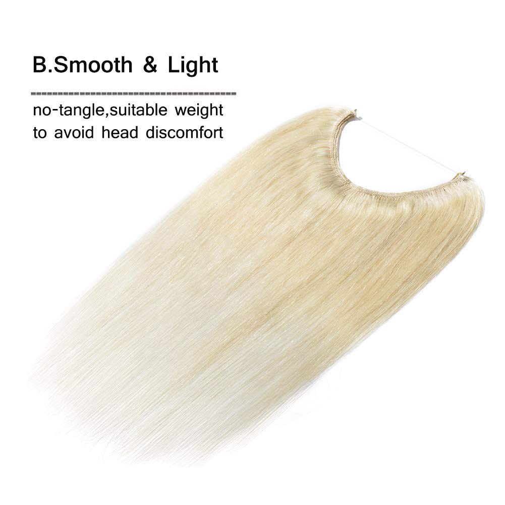 MY-LADY Thicker One Piece Wire Hair Extensions Real Human Hair 18 Inch Invisible Wire Headband Secret Miracle Wire Hidden Fish Line Hair Extensions Platinum Blonde 100g