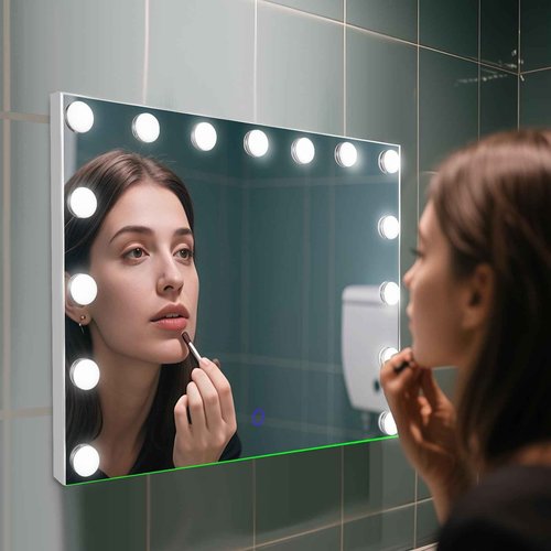 Amifiy Hollywood Vanity Mirror with Lights, 23"x18" Lighted Makeup Mirror for Desk/Wall Mount with 15 Led Bulbs, 3 Lighting Modes for College Dorm, Bedroom & Dressing Room (White)