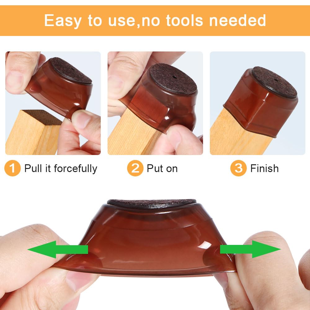 32 Pcs Silicone Chair Leg Floor Protectors for Hardwood Floors, Brown Felt Bottom Chair Leg Covers, Free Moving Table Leg Covers, Stool Leg Protectors Caps（Large fit : 1.3'' - 2''）