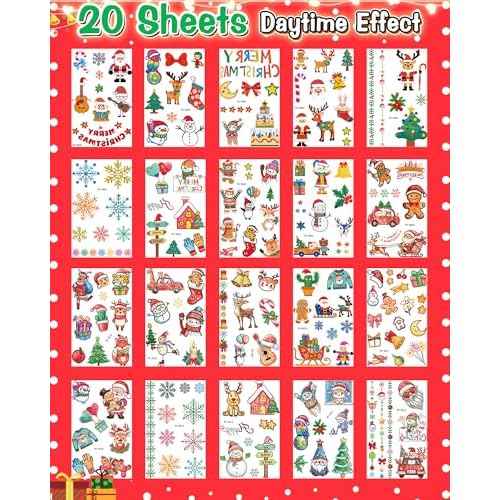 180 Styles Non-luminous Christmas Tattoos Party Favors for Kids, Christmas Goodie Bag Stocking Stuffers Temporary Tattoos, Christmas Classroom Gifts Treats Party Games Supplies for Kids Boys Girls