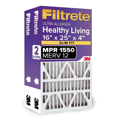 Filtrete 16x25x4(SlimFit), AC Furnace Air Filter, MPR 1550 DP, Healthy Living Ultra Allergen Deep Pleat, 2-Pack, Fits Lennox & Honeywell Devices (exact dimensions 15.5 x 24.5 x 3.75)