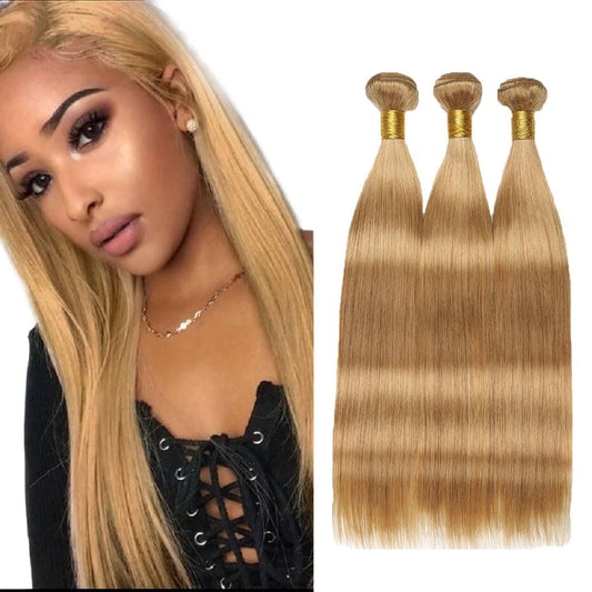 Honey Blonde Straight Bundles Human Hair Color 27 Human Hair Bundles 8A Grade Brazilian Unprocessed Virgin Hair 3 Bundles 18 20 22 Inch Color 27 Straight Bundles