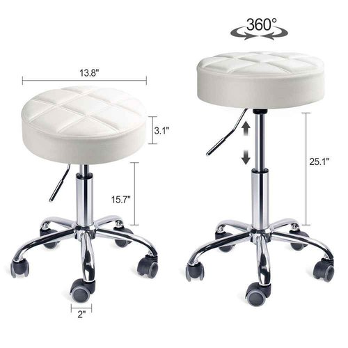 Leopard Round Rolling Stools, Adjustable Work Medical Stool with Wheels (White)