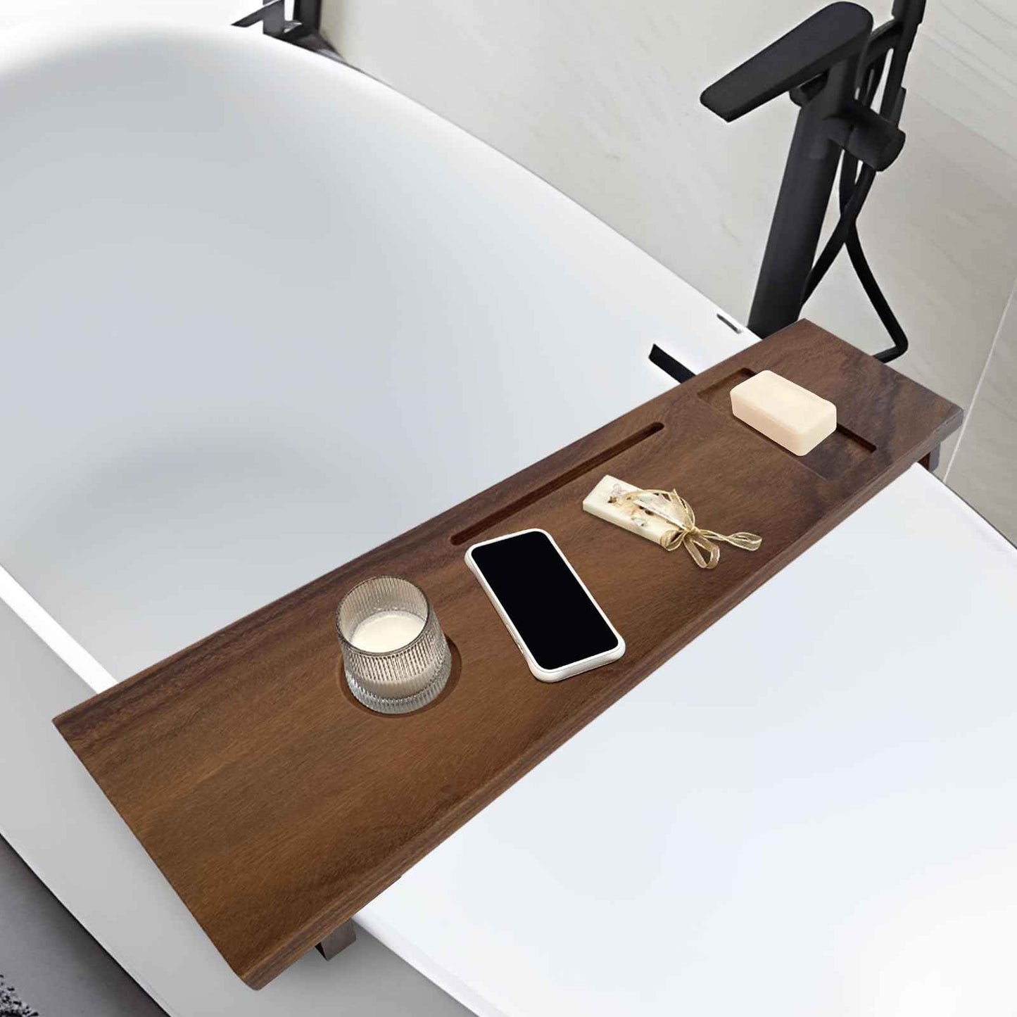 Graceware Solid Walnut Bathtub Tray, 35"x9"x2.5", Adjustable Feet, Anti-Tipping, Luxury Bathroom Accessory