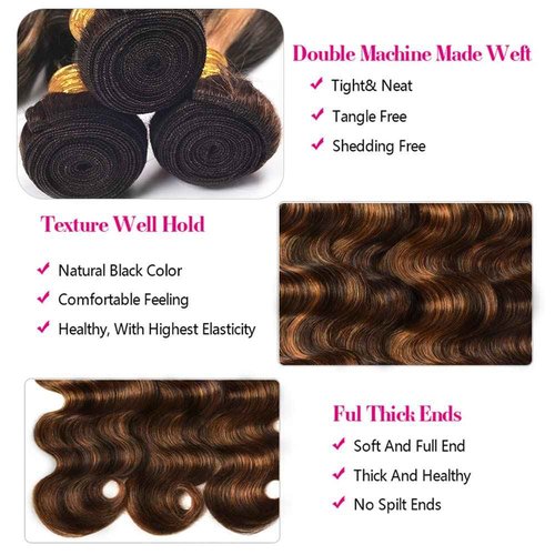 P1B/30 Bundle Body Wave Highight Bundles Human Hair 26 26 26 Inch 3 Bundles Two Tone Brown And Black Bundle Human Hair Weave