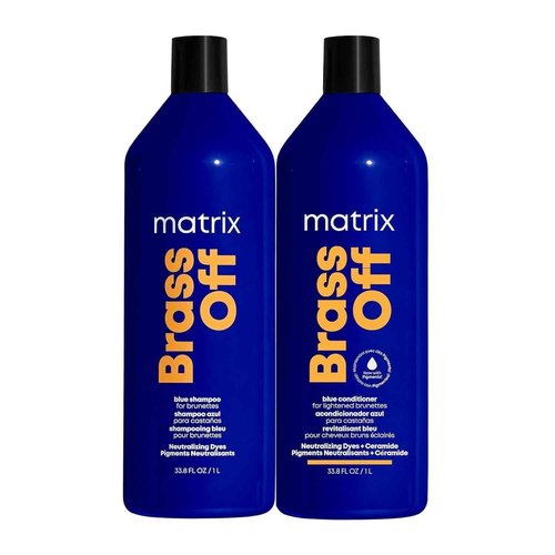 Matrix Brass Off Blue Shampoo and Pigmented Conditioner Set | Removes Brassy Orange Undertones | Toning Conditioner For Lightened Brunettes | For Color Treated Hair | Premium Salon Conditioner | Vegan
