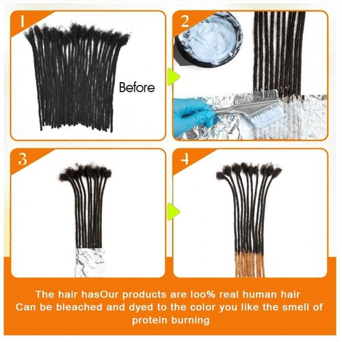 MXIRE 0.4cm Thickness 10 Inch 60 Strands Dreadlock Extensions Real Human Hair Full Handmade Permanent Locs Extensions Human Hair for Women Men Kids Can Be Dyed and Bleached Curled(1B)