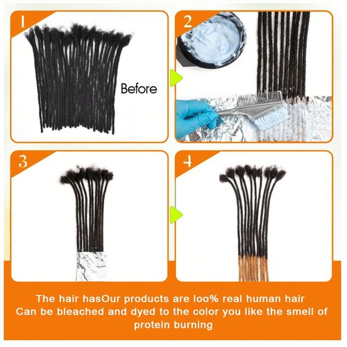 MXIRE 0.8cm Thickness 6 Inch 60 Strands Dreadlock Extensions Real Human Hair for Man/Women/Kids Full Head Handmade Permanent Loc Extensions Bundles Can Be Bleached Dyed Curled Twisted