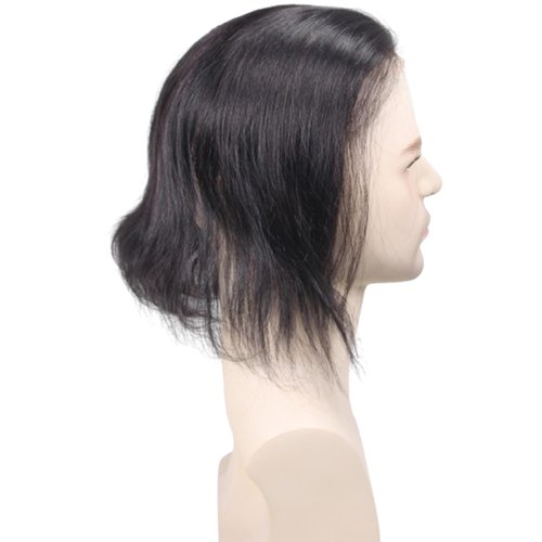 Voloria Swiss Lace Front with PU Men's Toupee Man Hairpieces Human Hair Replacement System for Men 4.5x7inch 10inches Long Hair 1B Black Color