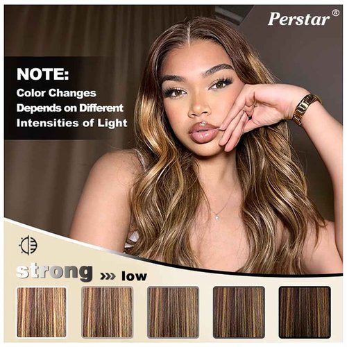 Perstar Ombre Highlight Body Wave Bundles Human Hair Honey Blonde 4/27 Human Hair Bundles 18 20 22 Inches Soft and Healthy 100% Unprocessed Brazilian Virgin Remy Hair Weft