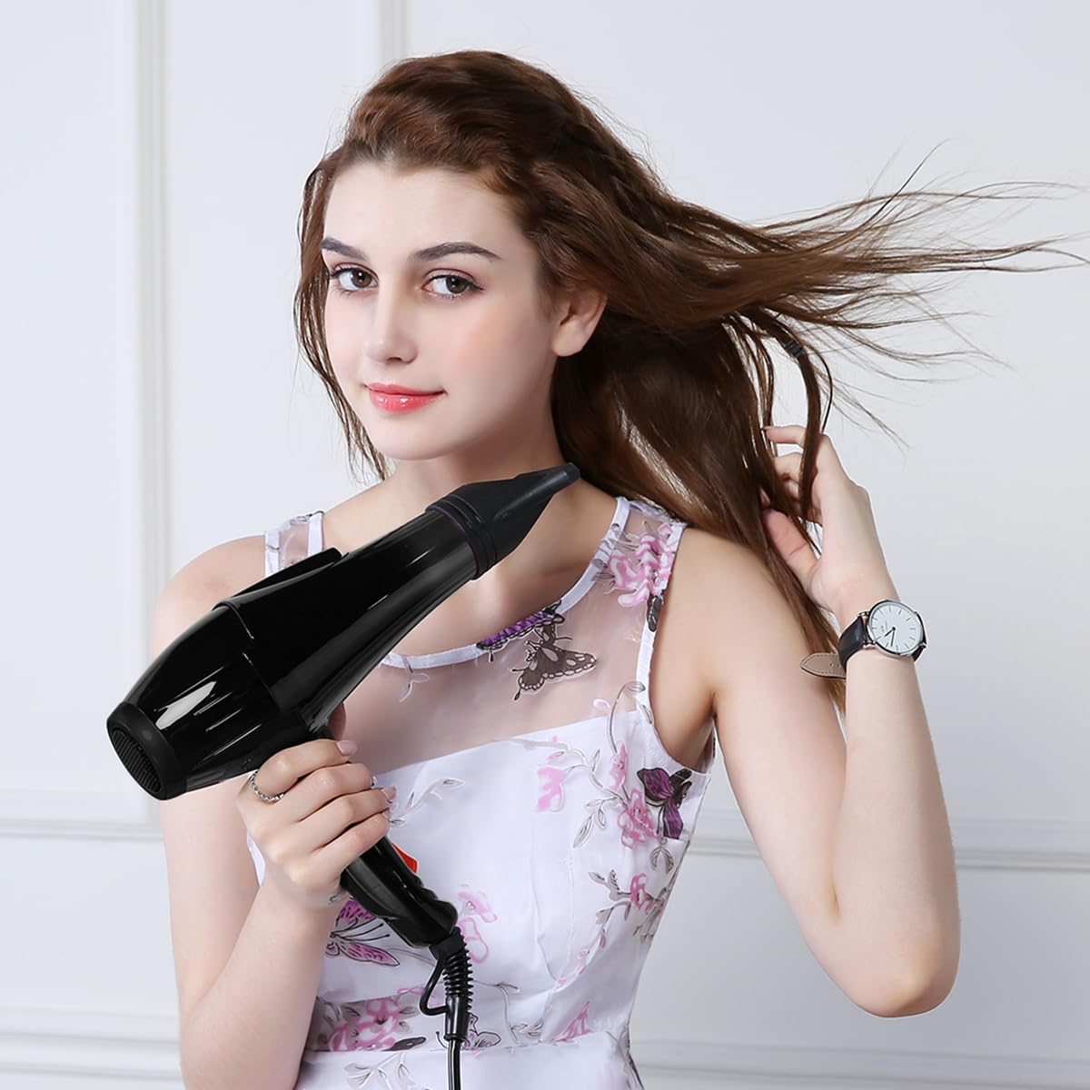Professional Hair Dryer with Blue Light Far Infrared Negative Ionic 3500W Blow Dryer Fast Drying Heat Hairdryer Powerful Home Salon Hair Dryers with Attachment (Black)
