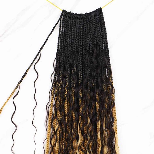 Crochet Boho Box Braids With Human Hair 1bT27# Honer Blonde Color Pre Looped Hair Goddess Box Braids With Human Hair Curly Full Ends Hair Extensions For Women 24inch 1 Pack(40 Strands)