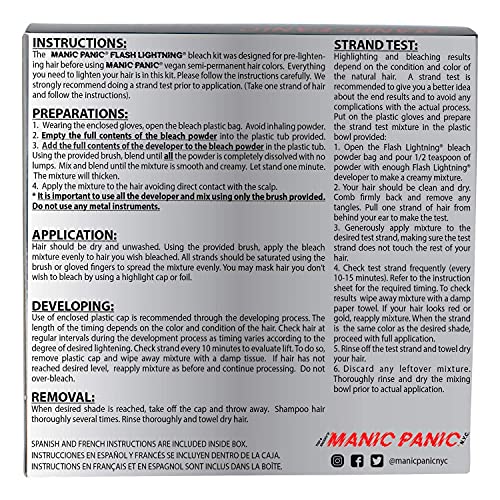 MANIC PANIC Flash Lightning Super Strength Bleach Kit - 40 Volume Developer + Bleach Powder - Hair Lightener for Dark Hair + Lifting up to 7 Levels - Vegan & Cruelty Free