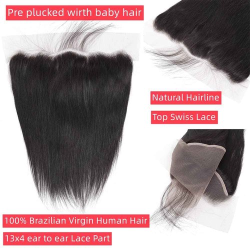 Straight 13x4 Hd Lace Frontal Frontal Hd Lace Pre Plucked Natural Hairline Virgin Brazilian Human Hair Free Part 150% Density Swiss Lace Frontal Closure Natural Black Color