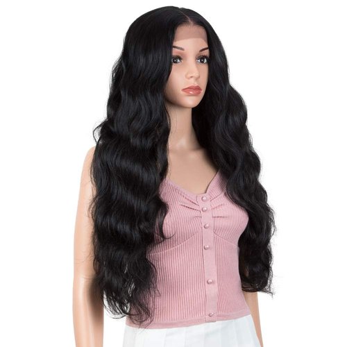 Joedir 28" Long Wavy 13X6 Free Parting Easy-360 Lace Frontal Wigs for Black Women Heat Resistant Synthetic Hair wigs(1B)