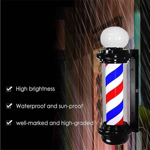 MIUXIU 35-inch Barber Pole Red White Blue Stripes with LED Light,Traditional Barber Pole Outside Barber Shop Rotating Light Sign Light Box Rainproof Hairdressing Salon Save Energy Wall Lamp
