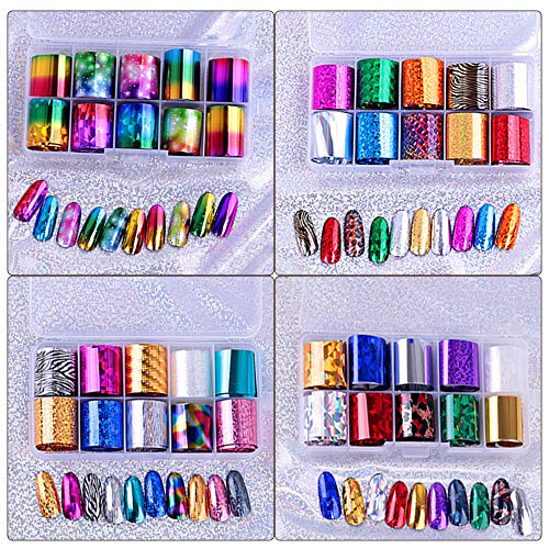 40 Rolls Starry Sky Nail Foil Adhesive Transfer Sticker Tips, EBANKU Nail Art Stickers Tips Wraps Foil Transfer Adhesive Glitters Acrylic DIY Decoration Kit(4 Boxes)
