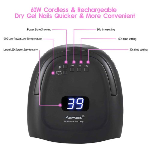 Rechargeable UV Light for Nails, 60w Cordless UV Led Nail Lamp with 42 Red-Light Beads, Automatic Sensor & Portable Nail Dryer, Professional Gel Nail Lights Nail Art Manicure Tools for Gel Polish