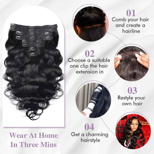 Body Wave Clip In Hair Extensions Real Human Hair Clip Ins For Women 24 Inch Remy Human Hair Extensions Clip Ins 8 Pcs With 18 Clips 120g Natural Black