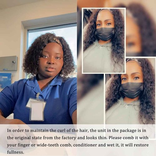 Rebasar Curly Headband Wig 24 Inch Deep Wave Human Hair Wigs for Black Women Glueless No Lace Front Wigs Human Hair Headband Wig Wear and Go Brazilian Virgin Hair Black Curly Wig