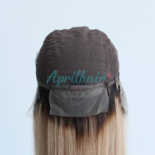 Aprilhair Pre-plucked Ombre #1B/27 Dark Root Honey Blonde Ear To Ear Lace Front Wigs Straight Glueless 150% Density Brazilian Virgin Human Hair With Baby Hair Full (14" inch, Lace Front Wig Straight)