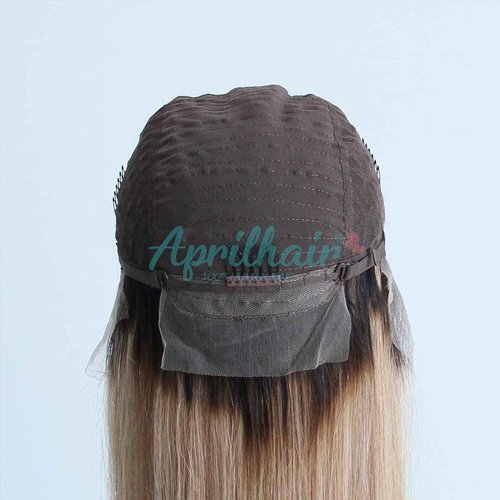 Aprilhair Pre-plucked Ombre #1B/27 Dark Root Honey Blonde Ear To Ear Lace Front Wigs Straight Glueless 150% Density Brazilian Virgin Human Hair With Baby Hair Full (16" inch, Lace Front Wig Straight)