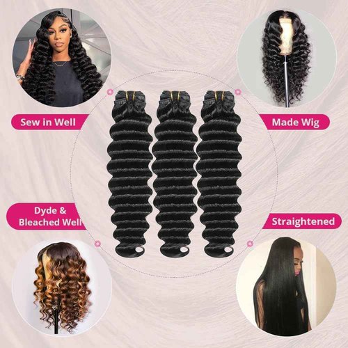 YISEA Hair Bundles Loose Deep Wave Bundles Human Hair 14 16 18 Inch 16A Raw Brazilian Virgin Human Hair Bundles Straight 3 Bundles Human Hair Full and Thick Natural Black Color