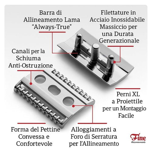 Mr. Fine Premium Double Edge Safety Razor for Wet Shaving, Single Blade Razor, Close Shave, Open-Comb Guard, 100% Metal w/Stainless Steel Core, 5 Feather Blades