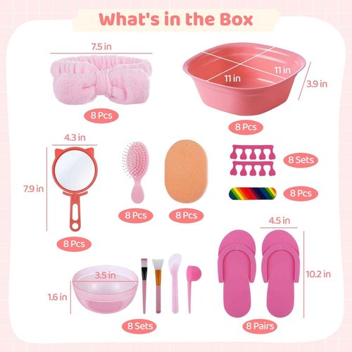 64 Pcs Kids Foot Spa Kit for Girl Spa Party with Pink Washbasin Salon Towels Nail Kit for DIY Manicure, Sleepover Party Favors for Little Ones, Foot Care Kit (Pink2)