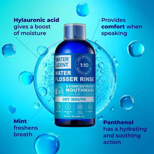 Concentrated Irrigant, Dry Mouth | Add to Water Flossers | Mild Mint & Fruit Flavor |1:10 = 186 fl.oz | Alcohol Free, Fluoride Free. Made in USA (PACK OF 2)