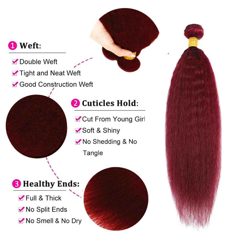 30 32 34 inch 99J Bundles Human Hair Burgundy Yaki Straight Bundles Dark Burgundy Kinky Straight Human Hair Bundle