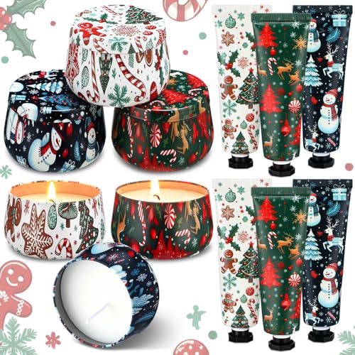 6sets/12pcs Christmas Bulk Gifts for Women 3.5oz Scented Candles & Hand Cream Lotion Set Christmas Stocking Stuffers Xmas Hand Cream Gift Relaxing Spa Set Travel Size Mini Lotion for Xmas Party Favor