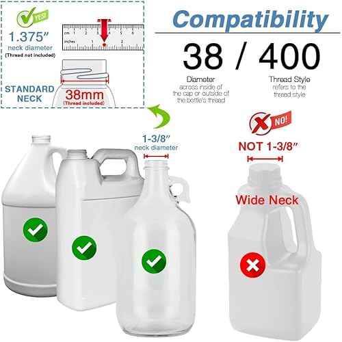 4 Pack Gallon Jug Pump Dispenser 38-400 White Pump for Gallon Jug Dispensing - 7cc Lotion Gallon Shampoo Pump Top Replacement, Fits 1 Gallon Bottle 64oz 128oz Hand Sanitizer Containers, Plus Labels