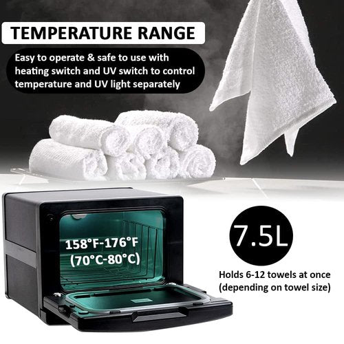 West Ivory 2 in 1 Portable Hot Towel Warmer and UV Treated Hygienic Cabinet, 7.5L Capacity, Fitting up to 12 Towels, For Yoga Studios, Barbers and Hotels, Salons - Black