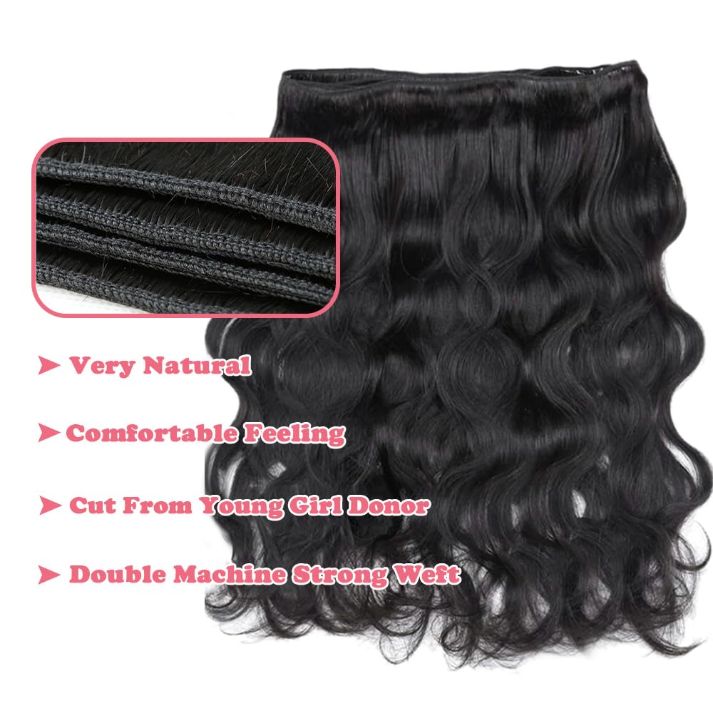 14A Human Hair Bundles 20 22 24 Inch Body Wave Bundles Human Hair 100% Unprocessed Brazilian Virgin Hair Body Wave 3 Bundles Human Hair Extensions for Women Natural Color Quick Weave