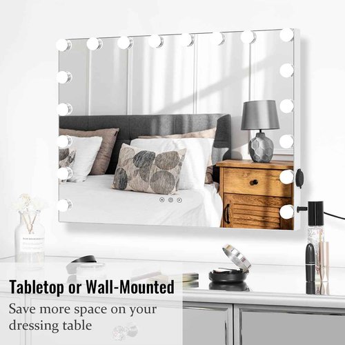 SHOWTIMEZ Vanity Mirror with Lights Large Lighted Makeup Mirror with 18 LED Bulbs, W31.5 x H23.6in. Tabletop or Wall-Mounted Hollywood Vanity Makeup Mirror