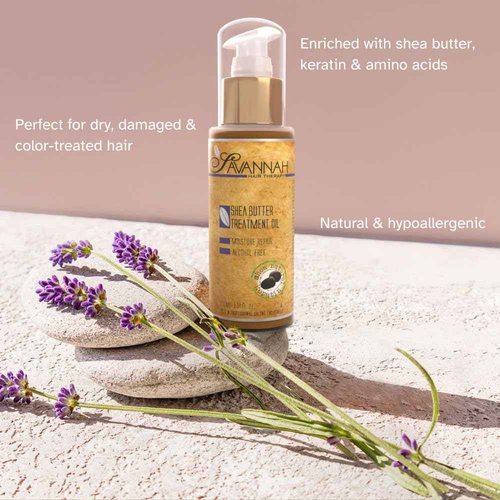 Savannah Hair Therapy Bundle - Shea Butter Treatment Oil 1.69 oz (50ml) + Hair Mask 16.9 oz (500ml), Deep Conditioner, Natural Keratin Treatment for Dry Damaged hair, vitamin B6, Sodium Chloride Free.