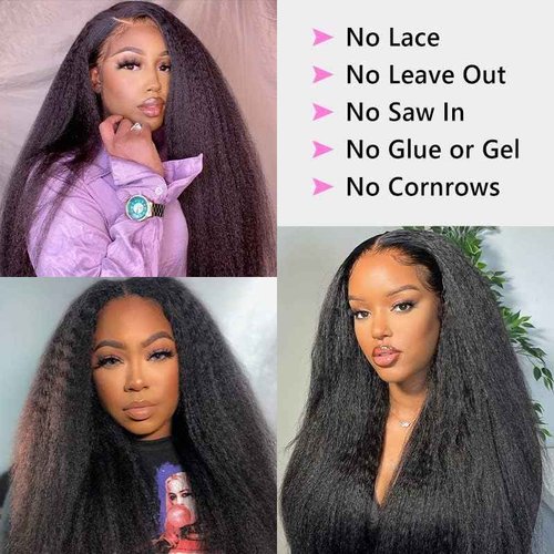 OLFORY V Part Wig Human Hair Wigs for Black Women Kinky Straight V Part Wig 12A Virgin Hair Half Wigs for Women No Lace Upgrade U Part Human Hair Wigs Full Head Clip in Half Wig V Shape Wigs (20inch)