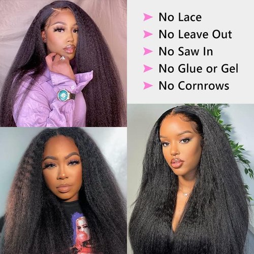 OLFORY V Part Wig Human Hair Wigs for Black Women Kinky Straight V Part Wig 12A Virgin Hair Half Wigs for Women No Lace Upgrade U Part Human Hair Wigs Full Head Clip in Half Wig V Shape Wigs (18inch)