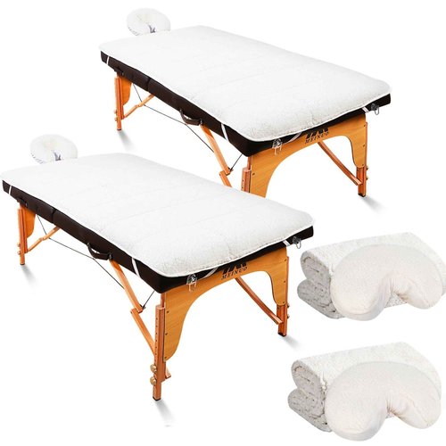 Oudain 2 Sets Quilted Fleece Massage Table Pad Set, Natural, Soft, 76 x 34 Inch Spa Massage Table Pad, Includes Pad and Face Rest Cover Professional Thick for Massage Tables Spa, Beauty Salon