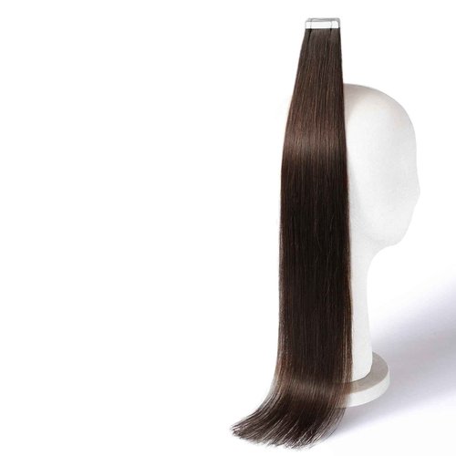 DNE Tape in Hair Extensions Real Human Hair 24 inches 20Pcs/50g/Pack Seamless #2 Dark Brown Dark Color Straight Invisible Double Sided Tape in Hair Extensions for Women/Girls Can Bleached and Curl