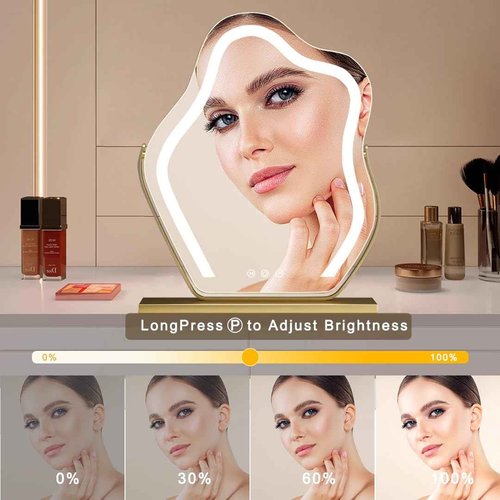Cloud-Shaped Makeup Mirror with Lights,NO Assembly Required,Painted Gold/Black, 3 Color Modes, Touch Controls, 360° Rotation, 10X Magnifier (Painted Gold)