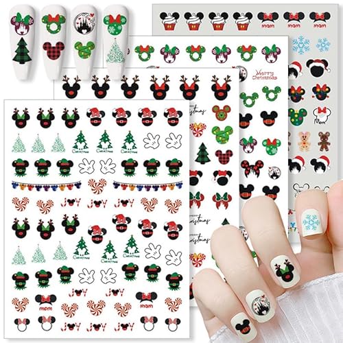 4 Sheets Christmas Nail Art Stickers Decals 3D Cute Animal Christmas Tree Snowflake Candy Self Adhesive Nail Design Nail Decals Xmas Nail Stickers for Women DIY Xmas Party Nail Decoration
