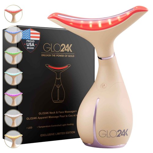 GLO24K 7 Color Beauty Device – Triple LED Action & Vibration Technology Facial and Neck Massager